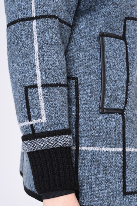 Sweter zapinany na zamek, niebieski wzorzysty