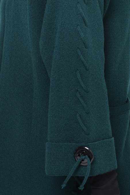 Elegancki płaszcz zapinany na 3 guziki, butelkowa zieleń