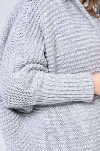 Gustowny sweter z kapturem, bez zapięcia, szary